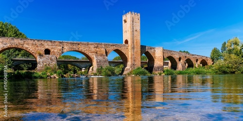 Canvas Print Medieval fortified bridge over the Ebro river