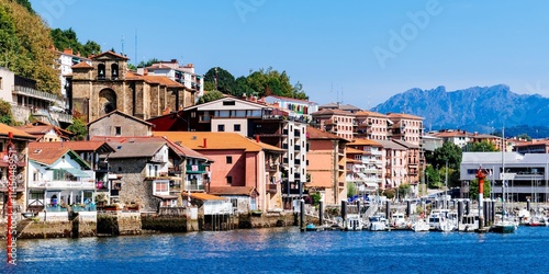 Partial view of the San Juan neighborhood or Donibane neighborhood and San Juan Bautista Parish Church. Pasajes, Guipúzcoa, País Vasco, Spain, Europe photo