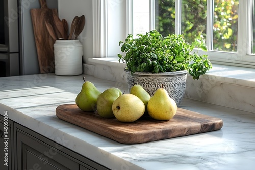 Wallpaper Mural Serene minimalist kitchen with fresh fruits and herbs in natural light - Generative AI Torontodigital.ca