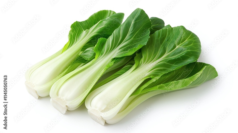 Three fresh bok choy heads arranged neatly on a white background, minimalistic and clean vegetable composition, isolated with copy space for text, vibrant and organic produce photography for healthy a Three fresh bok choy heads arranged neatly on a white background, minimalistic and clean vegetable composition, isolated with copy space for text, vibrant and organic produce photography for healthy a