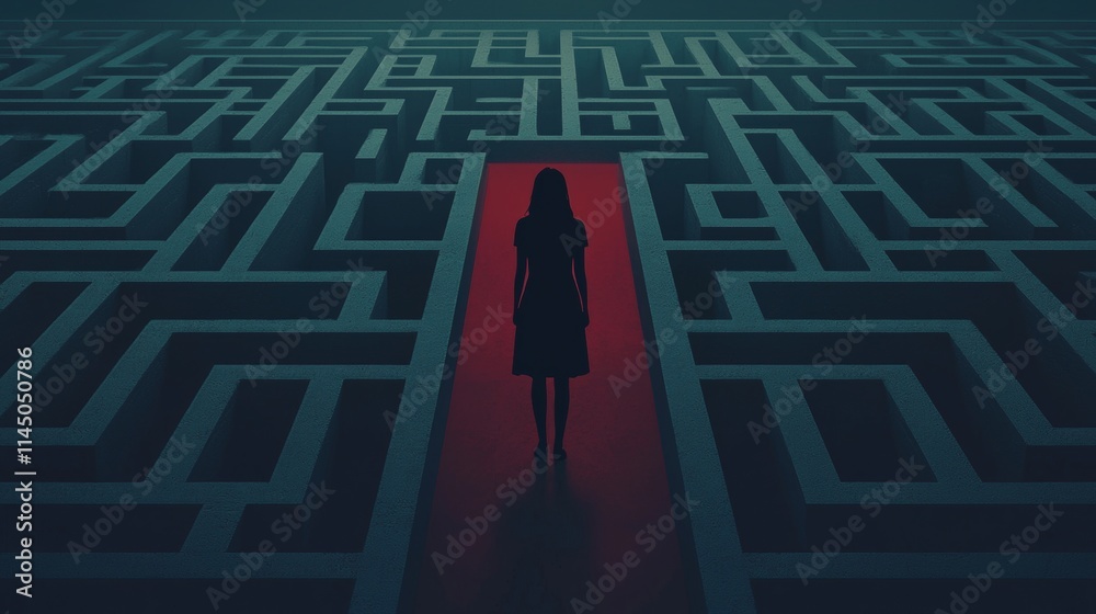 Woman Entering Maze Challenge Journey Mystery Woman Entering Maze Challenge Journey Mystery