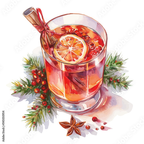 watercolor Christmas holiday drinks painting collection isolated on a white background, vector flat watercolor design painting, Christmas