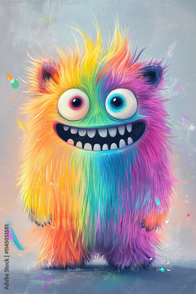 Fototapeta premium Illustration of funny cartoon monster on grey background. Halloween holiday
