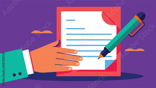 Writing and signing a document with a checklist and colorful background in a digital workspace setting during daytime