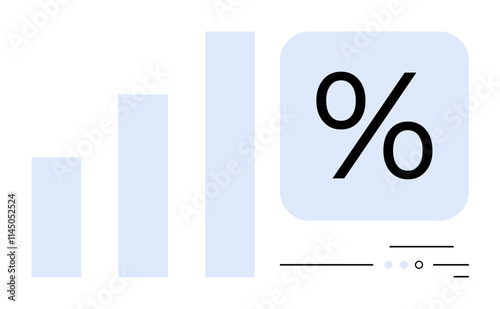 Three vertical bars increasing in height next to a large percentage symbol, suggesting progress and analysis. Ideal for business analytics, financial reports, presentations, infographics, marketing