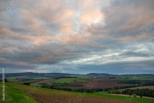 Wallpaper Mural Picturesque view of the German countryside with fields, forests and cozy houses, under the sunset sky. Dresden. Germany Torontodigital.ca