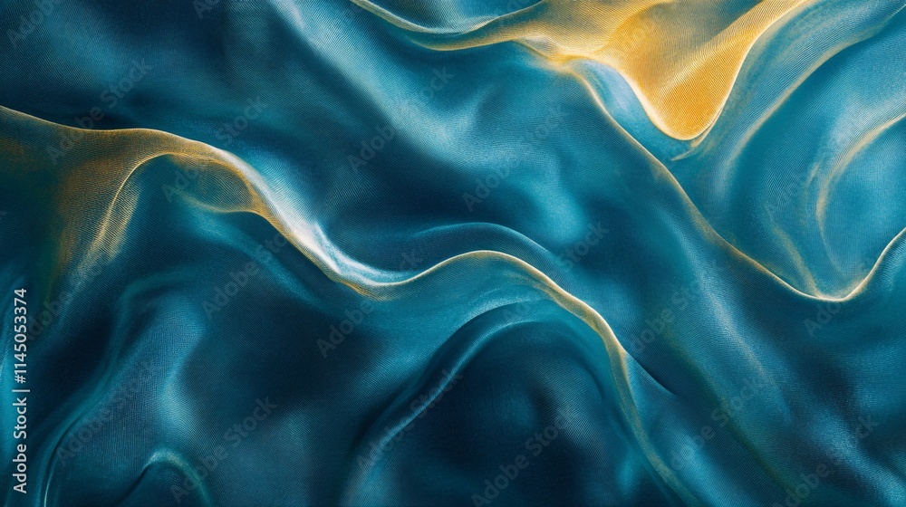 Obraz premium Abstract wave patterns in rich teal and gold tones create a tranquil, captivating visual experience.