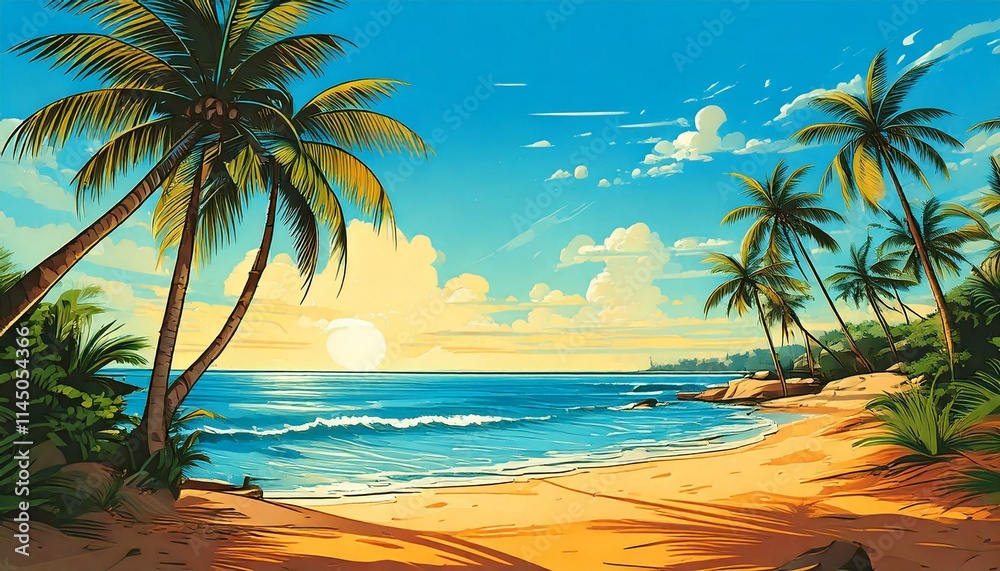 Obraz premium beach illustration with palm trees 2