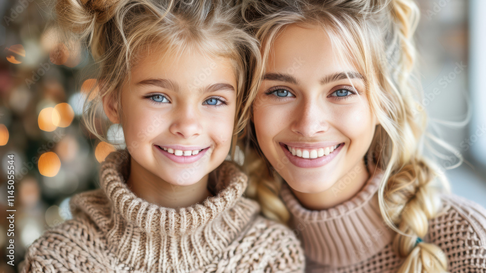 Obraz premium happy parents and children, friends celebrate Christmas and New Year