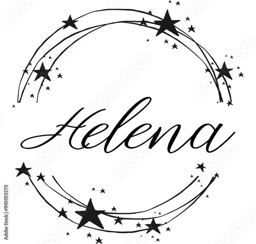 helena - name written between circles and stars, round logo, vector graphic design for parties and Christmas time, banners, postcards, sweatshirt, prints, cricut, silhouette, sublimation	