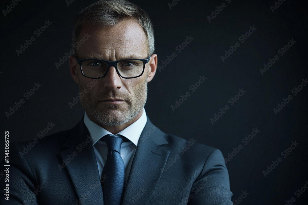 Successful mature businessman in formal suit confidently looking at camera, exemplifying leadership and professionalism in the corporate world Successful mature businessman in formal suit confidently looking at camera, exemplifying leadership and professionalism in the corporate world