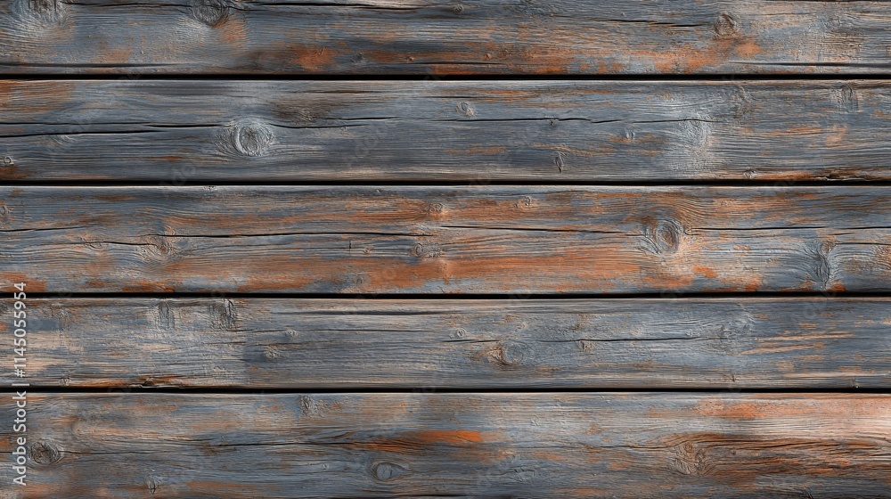 Obraz premium Rustic wooden planks with a weathered blue and brown finish.