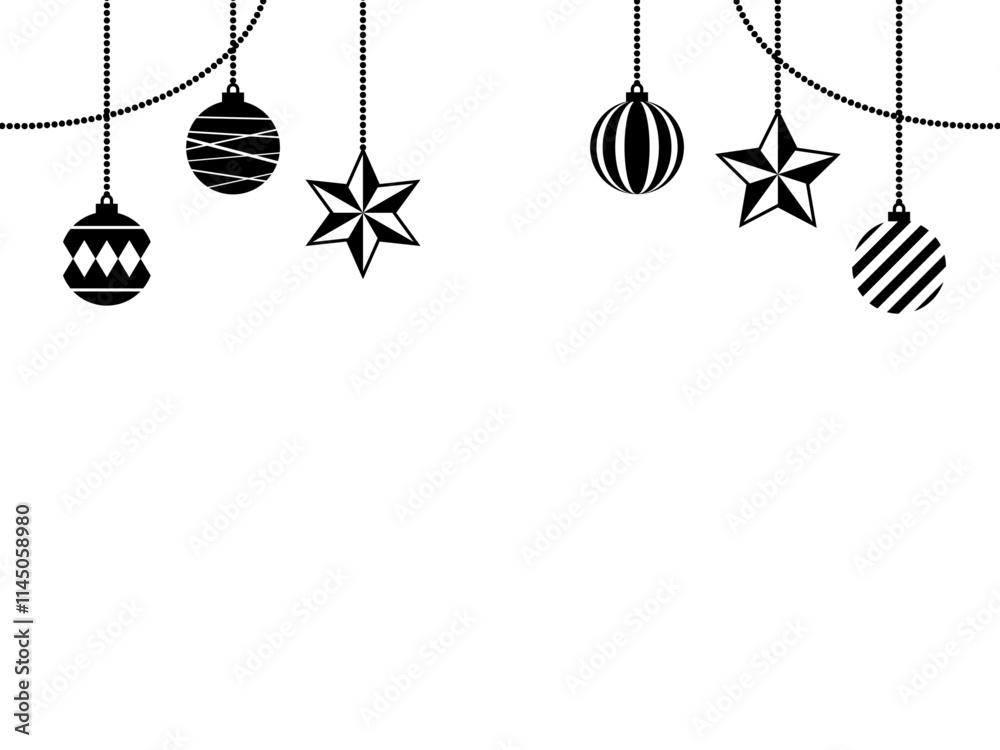 フラットクリスマスボール&スターオーナメントフレームC:黒 フラットクリスマスボール&スターオーナメントフレームC:黒
