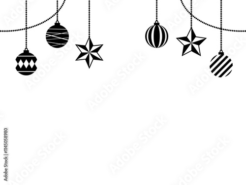 フラットクリスマスボール＆スターオーナメントフレームC：黒