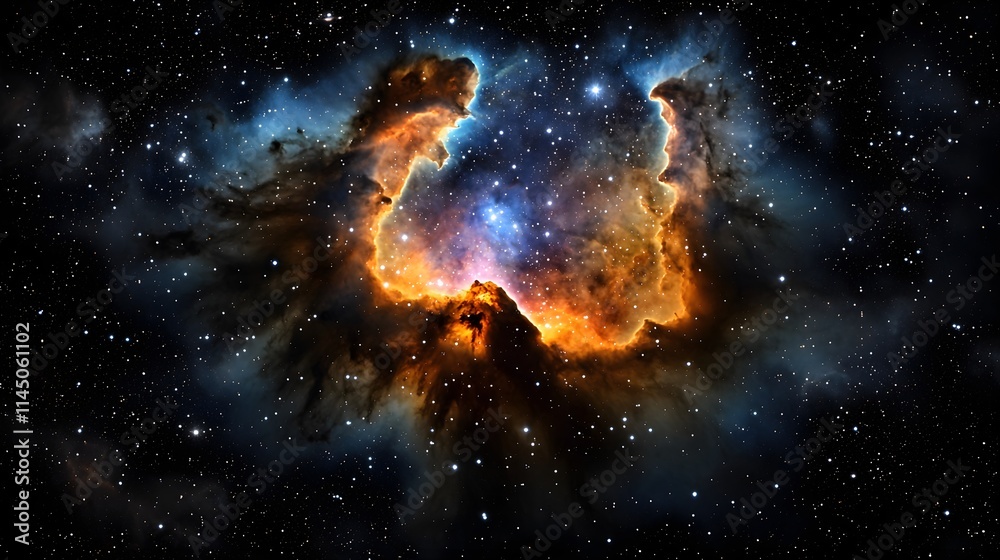 Cosmic Nebula Formation in Space with Bright Stars and Gas Clouds