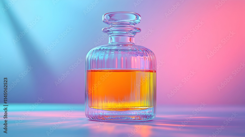 Glass bottle with colorful liquid inside. Glass bottle with colorful liquid inside.