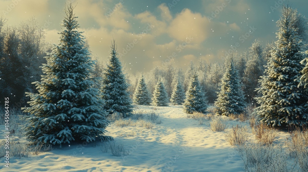 Snowy Christmas forest christmas trees landscape. Snowy Christmas forest christmas trees landscape.