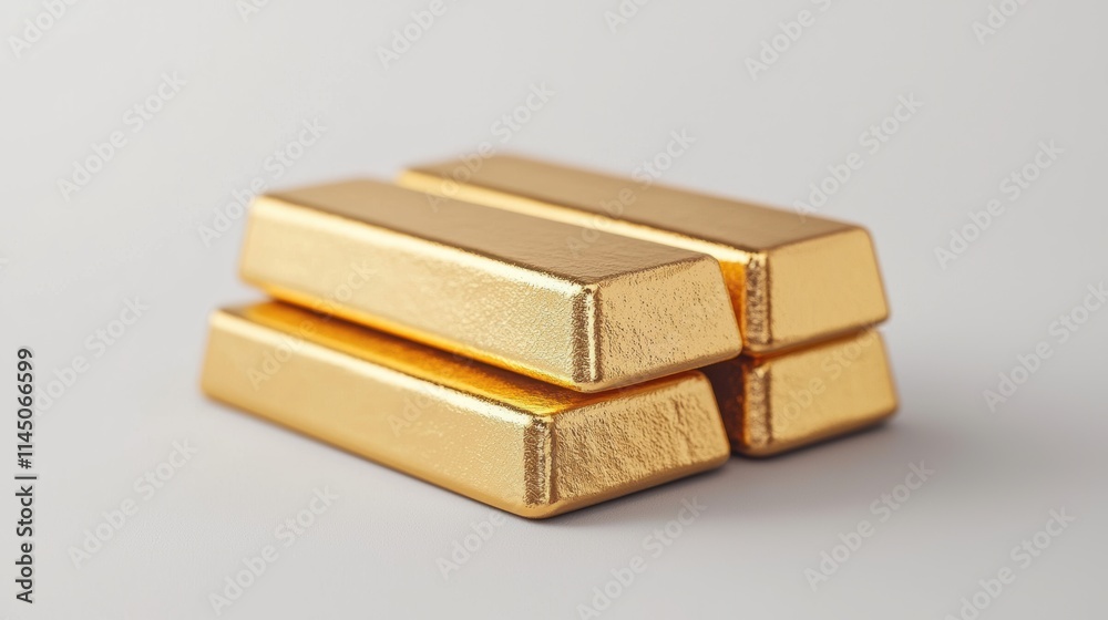 Shiny gold bars stacked on white background representing investment and wealth Shiny gold bars stacked on white background representing investment and wealth
