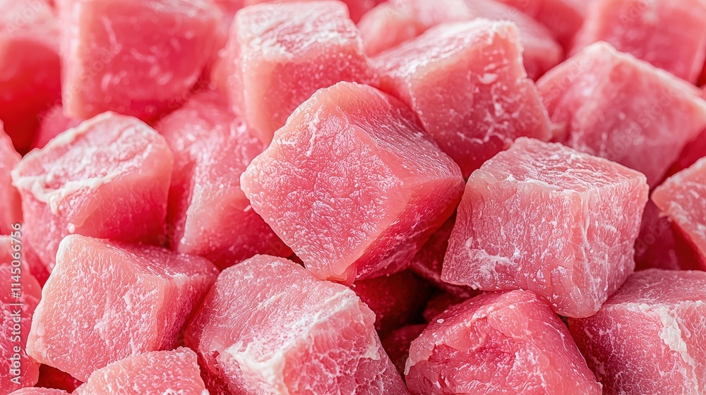 Close-up of raw, diced pork meat. Close-up of raw, diced pork meat.