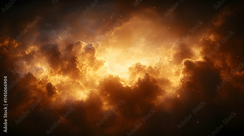 Fototapeta premium Glowing orange clouds and dark space.