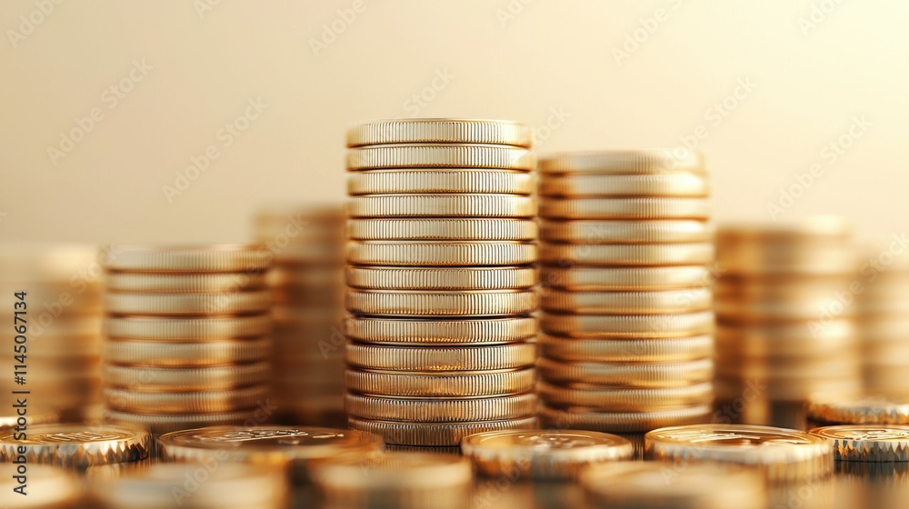 Gold coins stacked high representing wealth accumulation Gold coins stacked high representing wealth accumulation