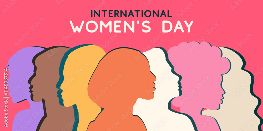 international women's day march 8 web banner, 3D Silhouette profile Group of Women different race and ethnicity in different shades diversity concept international women's day march 8 web banner, 3D Silhouette profile Group of Women different race and ethnicity in different shades diversity concept