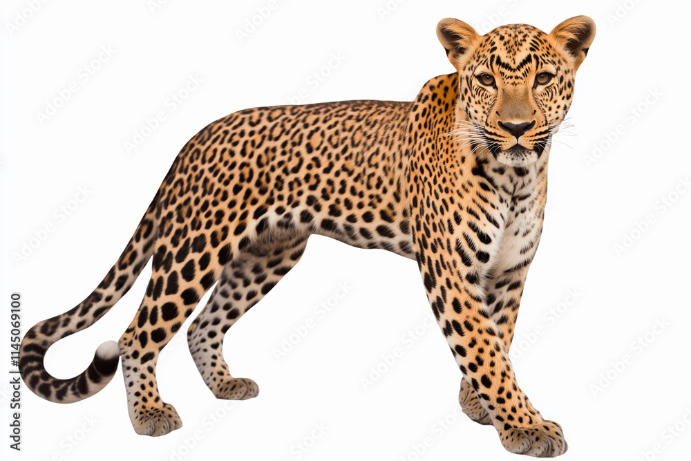 Leopard showcasing its elegant spotted coat in profile Leopard showcasing its elegant spotted coat in profile