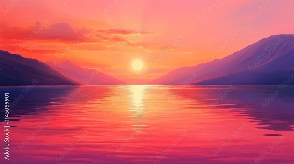 serene lake, reflecting, orange and pink hues, setting sun, sunset, calm, nature, vibrant serene lake, reflecting, orange and pink hues, setting sun, sunset, calm, nature, vibrant