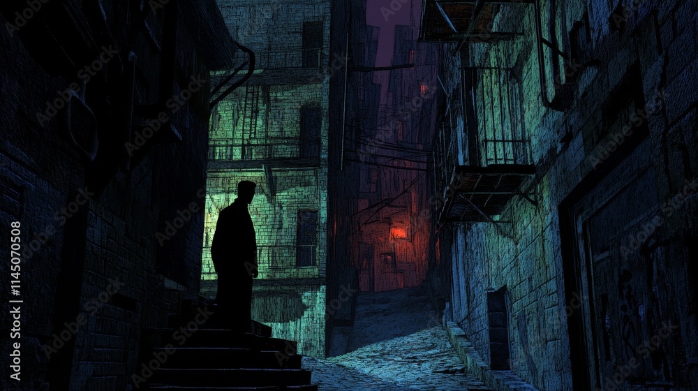 shadowy silhouette, dimly lit, urban alley, mystery, night, solitude, city, dark shadowy silhouette, dimly lit, urban alley, mystery, night, solitude, city, dark