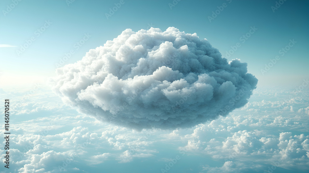 Naklejka premium Single cumulus cloud floating above a layer of smaller clouds under a clear blue sky.