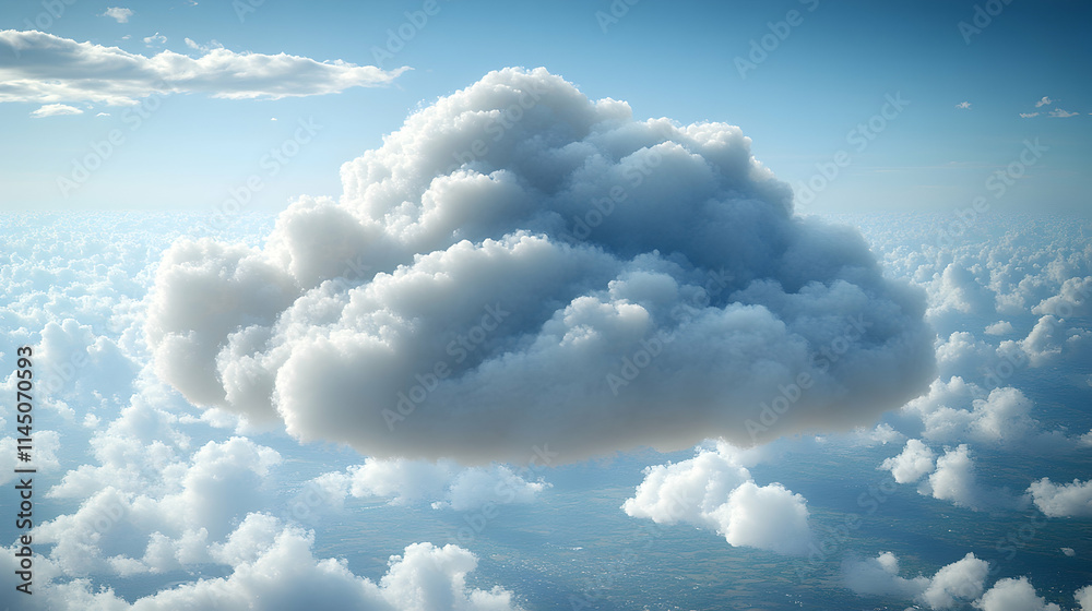 Single cumulus cloud floating above a sea of clouds under a blue sky. Single cumulus cloud floating above a sea of clouds under a blue sky.