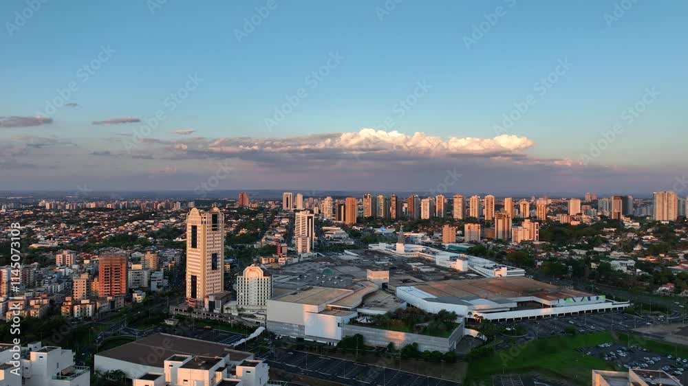footage over Ribeirao Shopping and viewing the Christmas tree and some buildings on Presidente Vargas and Joao Fiusa avenues