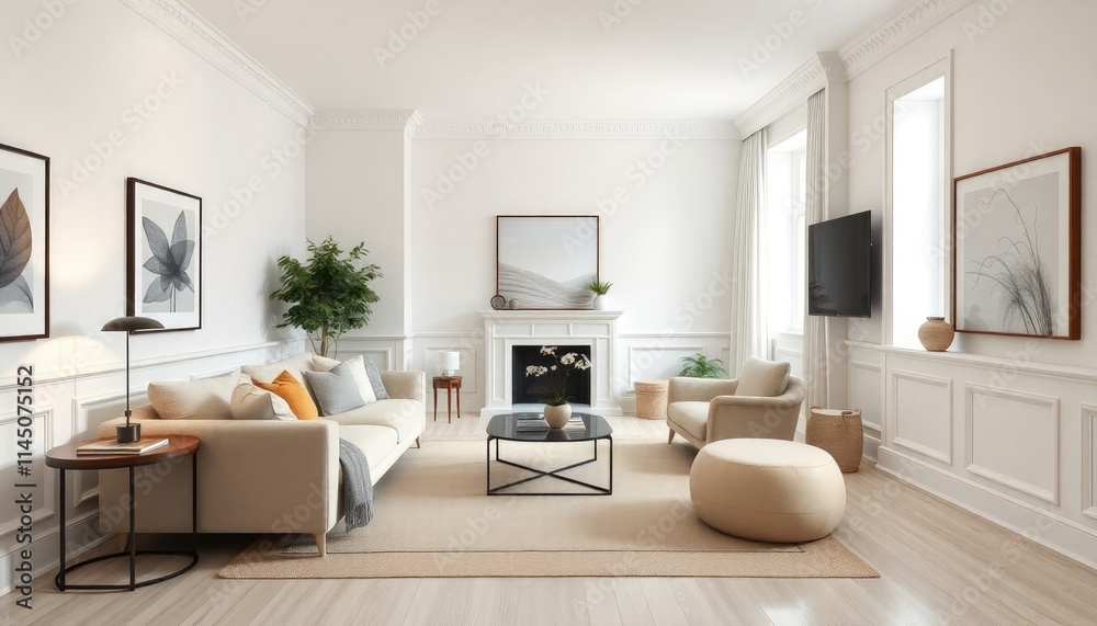 A sleek townhouse living room with glossy white skirting boards, minimalist decor, and soft natural textiles to create a clean A sleek townhouse living room with glossy white skirting boards, minimalist decor, and soft natural textiles to create a clean