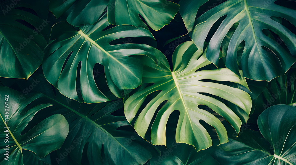 Fototapeta premium Tropical palm leaves swaying in the breeze