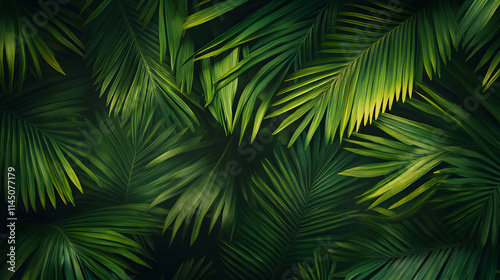 Tropical palm leaves swaying in the breeze