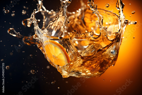 Dynamic Still-Life: Radiant Splash From a Refreshing Beverage Served in a Clear Glass