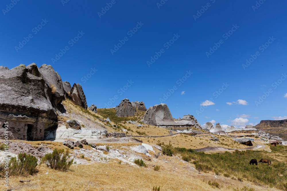 Fototapeta premium Pampachiri Stone Forest in Andahuaylas Peru. It is a spectacular rocky landscape in pointed or mushroom shapes, product of the eruption of the Qarwarasu and Sotaya volcanoes. 