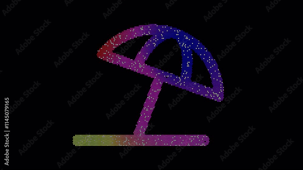 Icon umbrella beach is made up of LED square shapes that shimmer and flicker. There are black dead diodes. In-Out looped. Alpha BW at the end Icon umbrella beach is made up of LED square shapes that shimmer and flicker. There are black dead diodes. In-Out looped. Alpha BW at the end
