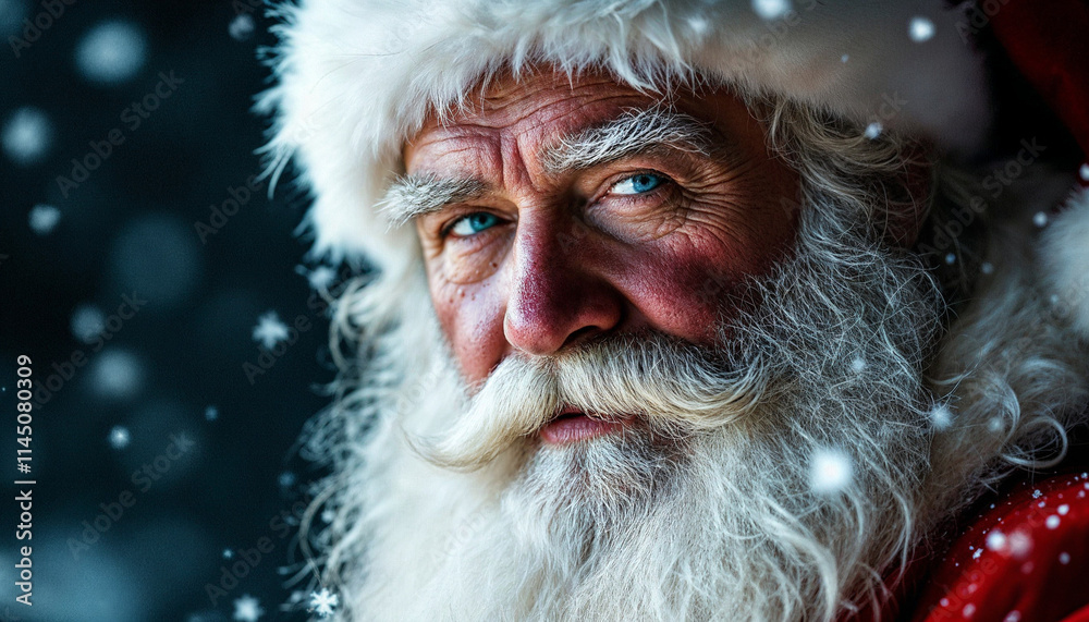 Santa Claus with a warm expression during a snowy winter scene captures the spirit of the holiday season Santa Claus with a warm expression during a snowy winter scene captures the spirit of the holiday season