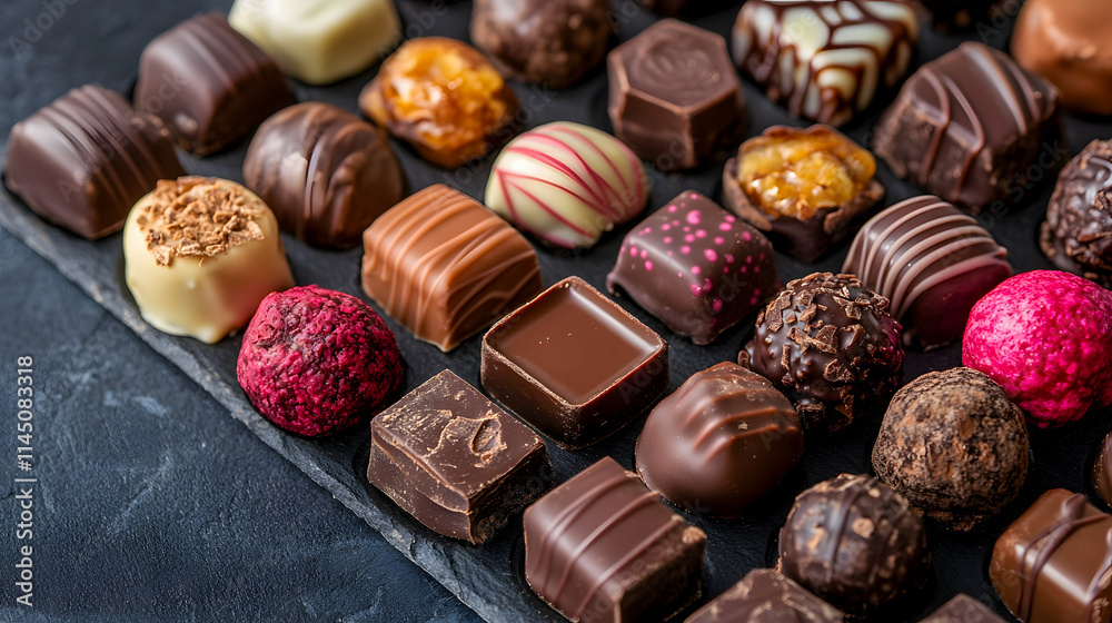A selection of chocolate pralines. A selection of chocolate pralines.