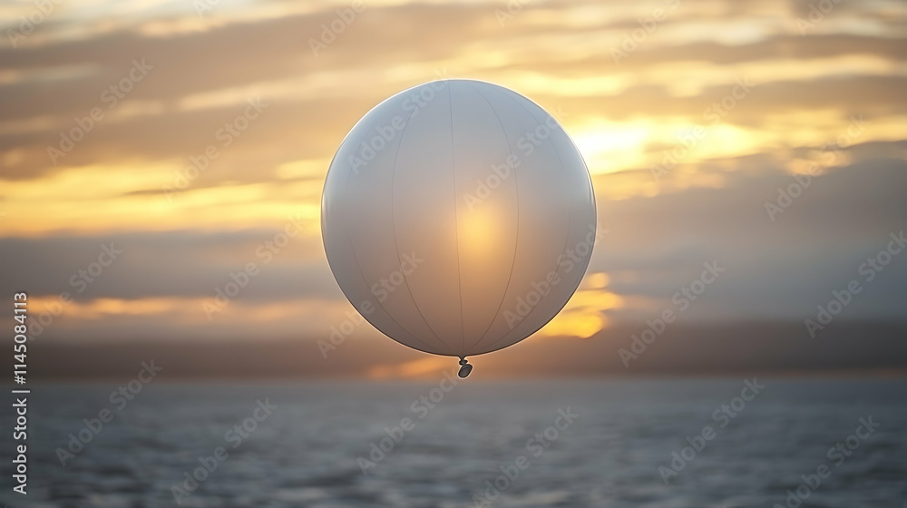A balloon floating over a serene sunset landscape. A balloon floating over a serene sunset landscape.