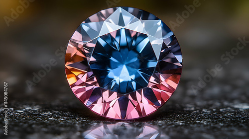 Colorful gemstone with intricate facets.