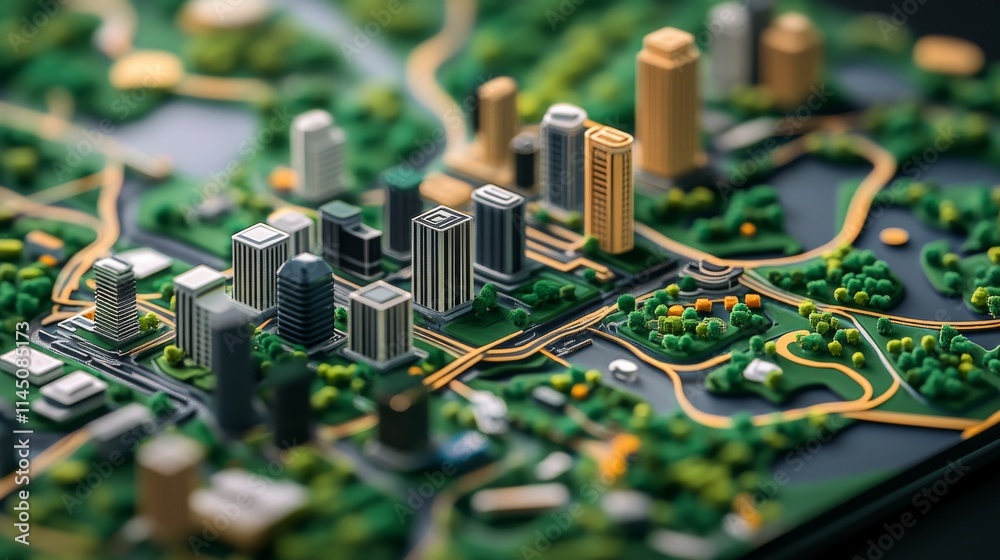 Detailed Three-Dimensional Model of a City Layout Showcasing Buildings ...