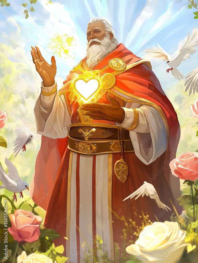 Fototapeta premium Saint Valentine's Day Generative AI Illustration of Love in a Heartwarming Scene with Doves