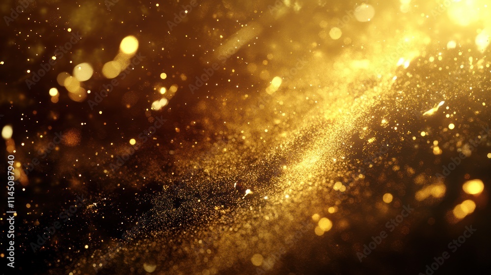 Abstract gold glitter particles and bokeh lights on dark background. Abstract gold glitter particles and bokeh lights on dark background.