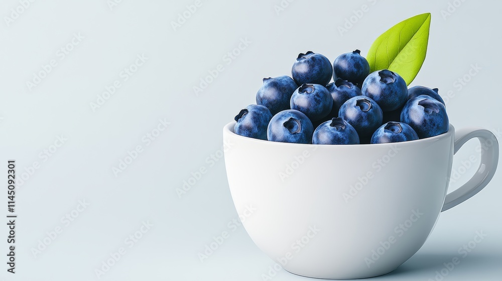 A white bowl filled with blueberries and a leaf A white bowl filled with blueberries and a leaf