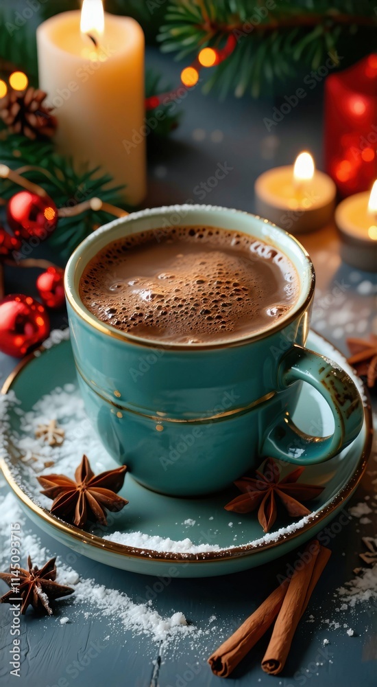 Cup of hot chocolate with cinnamon and star anise Cup of hot chocolate with cinnamon and star anise