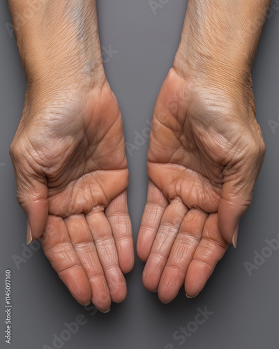 Close-up of hands with rheumatoid nodules, detailed skin textures