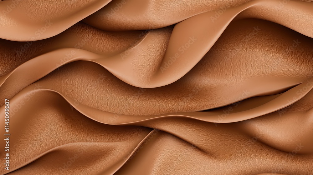 Obraz premium Close-up view of a ruffled light brown leather material showcasing soft folds and a glossy shine under light SEAMLESS PATTERN
