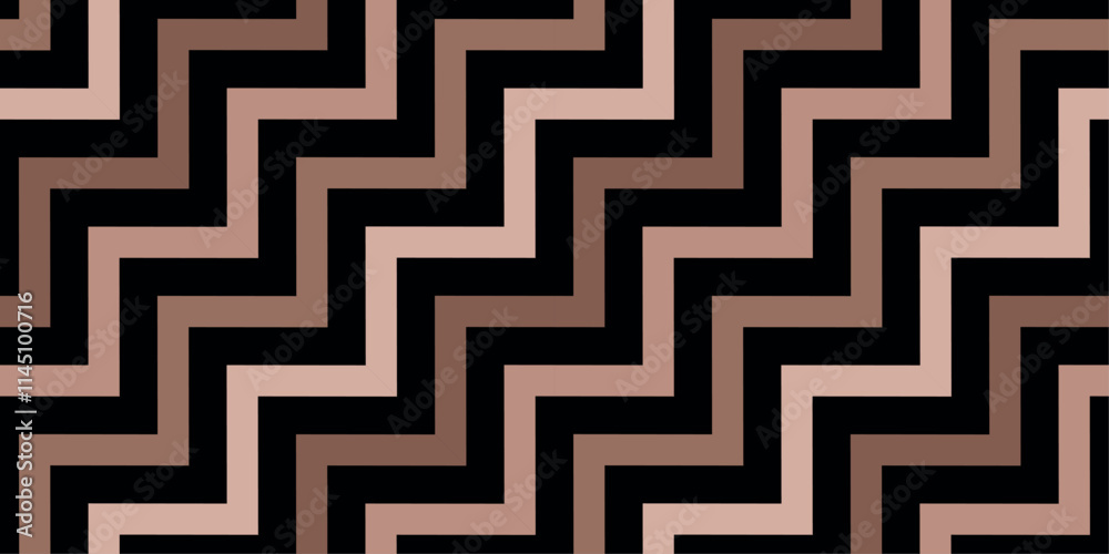 Seamless mocha mousse color stair zigzag pattern on black background